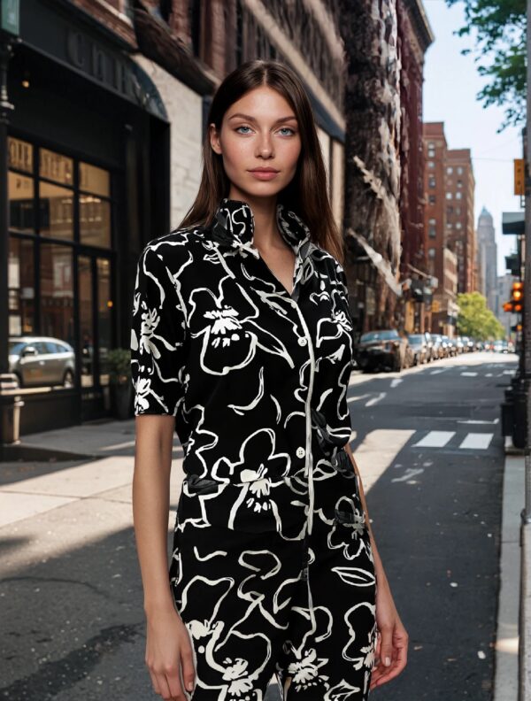BLACK FLORAL LONG PAJAMAS - Image 4