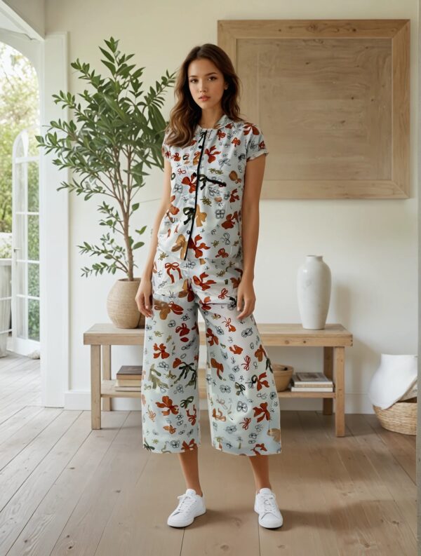FRANCINE RIBBON MOTIF WHITE LONG PAJAMAS - Image 2