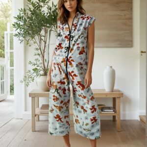 FRANCINE RIBBON MOTIF WHITE LONG PAJAMAS