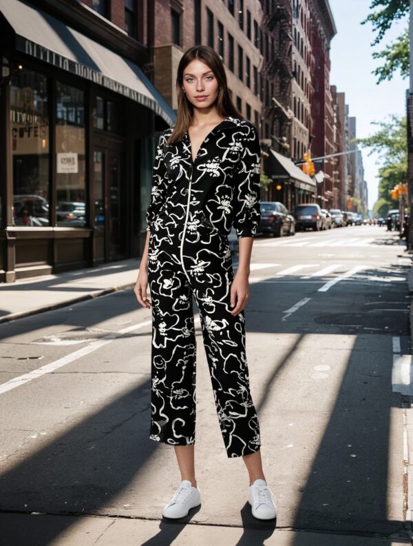 BLACK FLORAL LONG PAJAMAS - Image 3